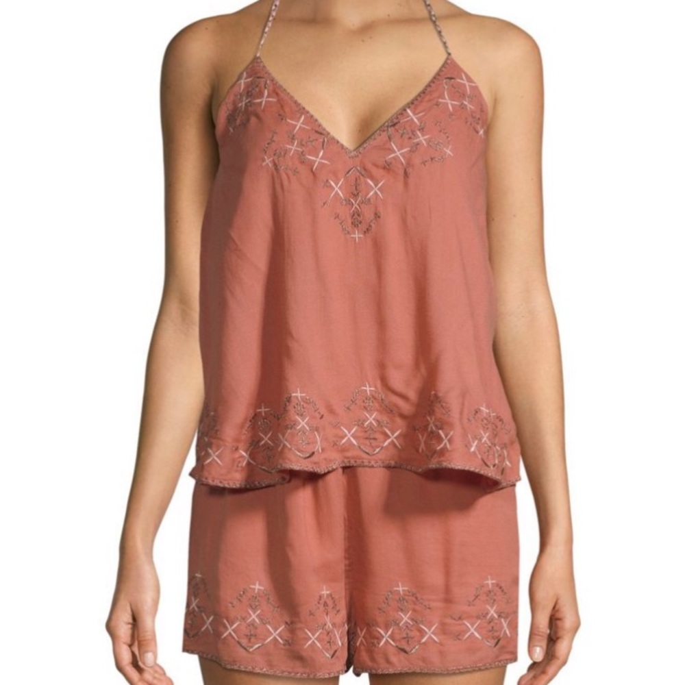 Embroidered Halter-neck Romper